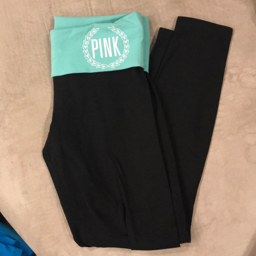 VS PINK Skinny Yoga Pants with Aqua Waist Band